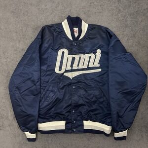 Vintage 90s Omni Washington Blue Satin Snap Jacket Men's Size XL Spellout Logo